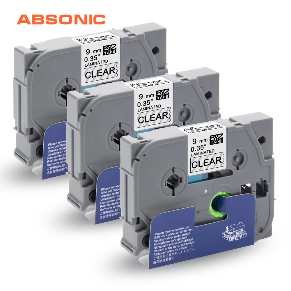 Absonic 3 шт. TZe 121 Картридж лента для Brother Labeler TZ121 черный на прозрачной этикетке