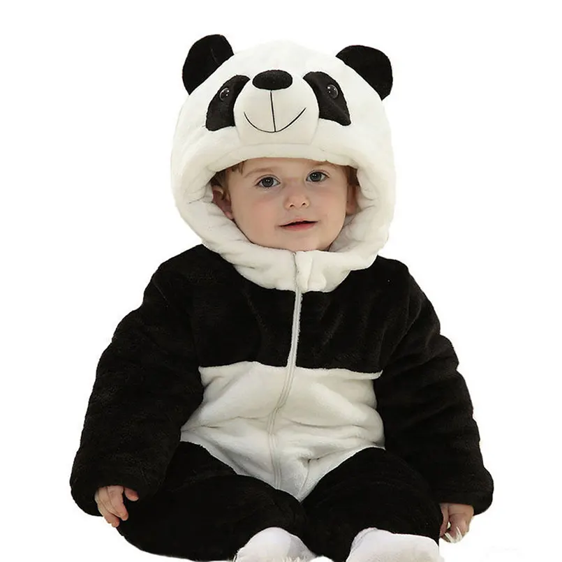 panda Детский комбинезончик; От 0 до 4 лет, одежда для девочек и мальчиков, милый мультфильм животных фланелевая зимняя теплая комбинезон Детские ползунки Пижама пеленальные матрасики - Цвет: panda