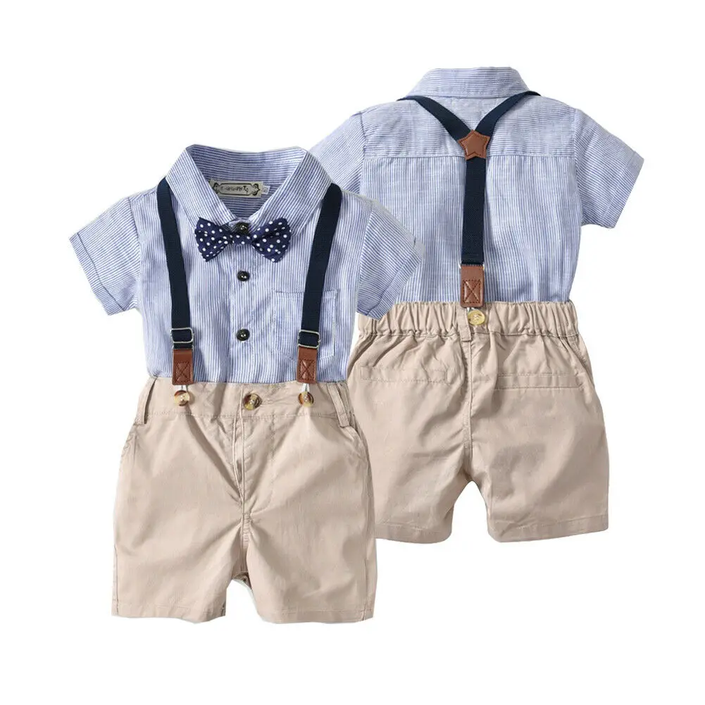 

Pudcoco Newborn Baby Boy Gentleman Clothes Striped Shirt Romper Tops Strap Short Pants 2Pcs Outfits Formal Party Clothes