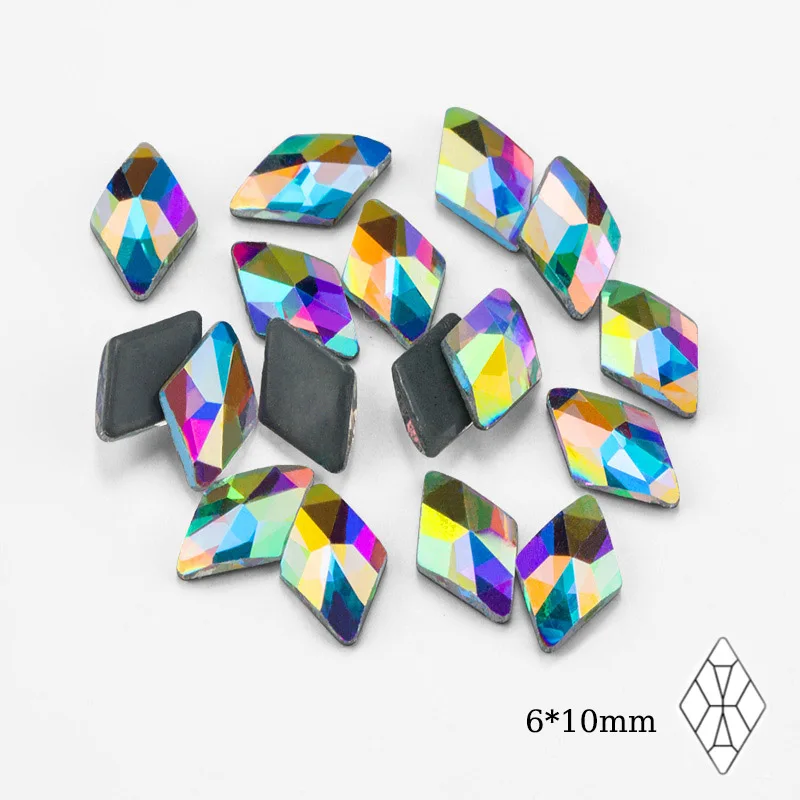 6x10mm rhombus Qiao исправление горный хрусталь различной формы смесь кристаллов стекло кристалл AB плоское дно железо на камне - Цвет: 6x10mm rhombus