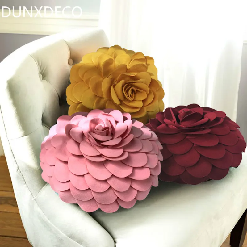 DUNXDECO Подушка РОЗА ФЛОРА лепесток Подушка Романтический круглый фаршированный пледы девочка детская комната любовь подарок украшения Coussin