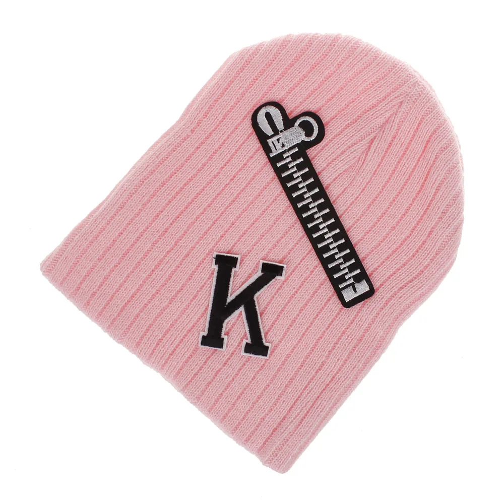 XDOMI Kids Winter Hats Soft Warmer Knitted Beanies Boys Girls Casual Ear Cap For ChildrenZipper Letter Crochet Caps | Аксессуары для
