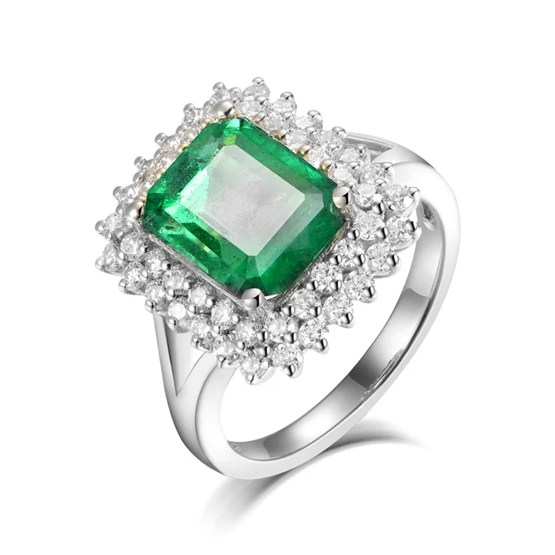 White Gold Ring Размер кольца для женщин натуральный 7x9 мм изумруд Настоящее 18Kt желтое золото Подлинные Бриллианты Юбилей обручальные кольца ювелирные изделия для женщин - Цвет камня: White Gold Ring