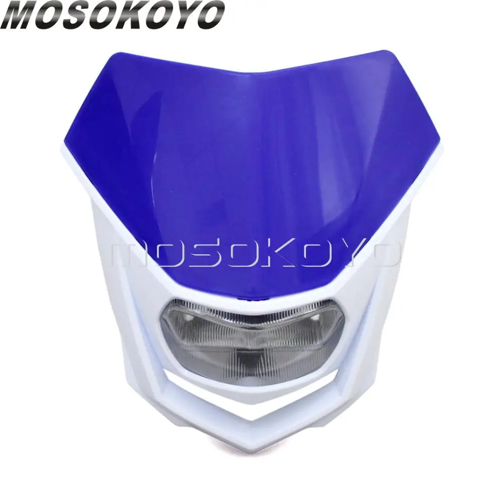 white blue Синий эндуро супермото фара H4 12 в 35 Вт двойная Спортивная фара для Yamaha YZ450F YZ250F YZ125 YZ85 WR450 WR250F WRF426 - Цвет: white blue