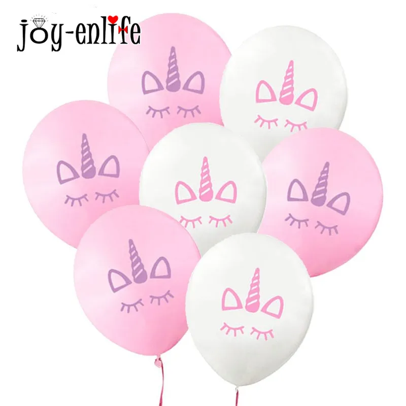 10pcs Latex Balloon Вечерние принадлежности в виде единорога для детей на первый день рождения, бумажные стаканчики и тарелки, скатерть, салфетка, баннер, топпер для торта, вечерние принадлежности для детского душа - Цвет: 10pcs Latex Balloon