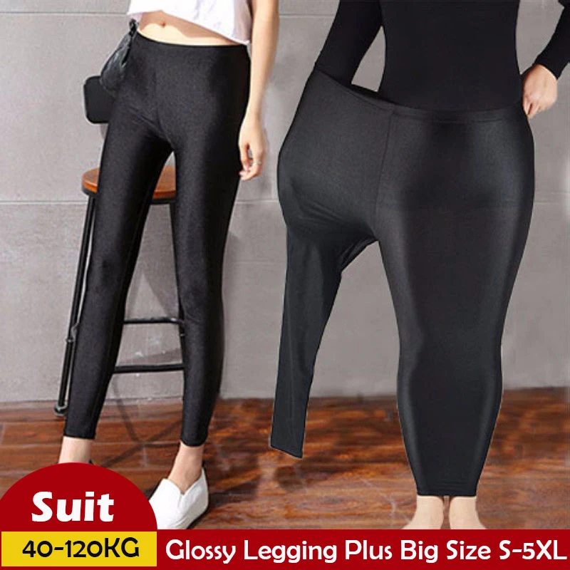 

Plus Size M-5XL Fashion Glossy Skinny Legging Women High Waist Elastic Caprics\foot ine Pants Girls Fitness joggers Leggings