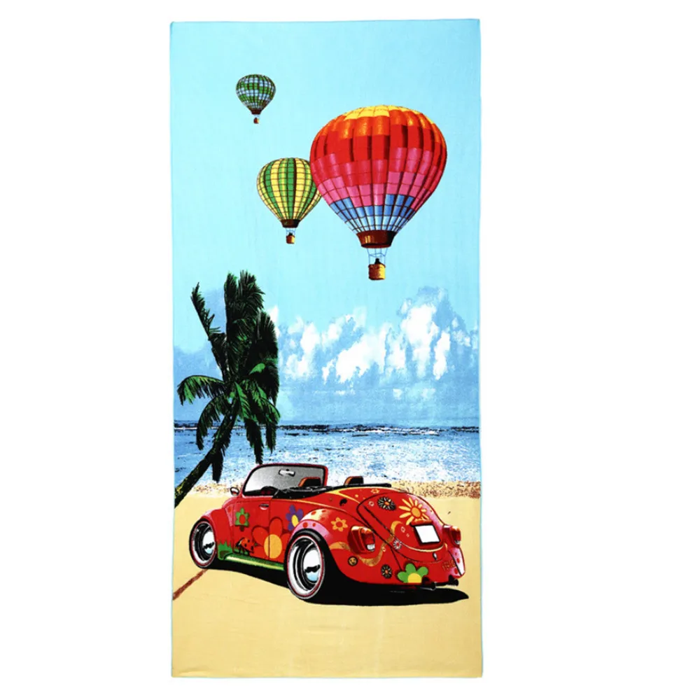 

70x150cm Home Textile Bath Towel Cartoon Car Ballon Pattern Soft Microfiber Large Beach Towels