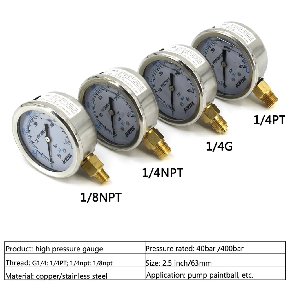 PCP Пейнтбол страйкбол насос 63 мм манометры высокого давления масляные 40 бар 400