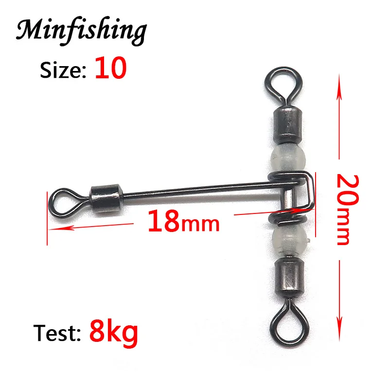 Minfishing 10 шт. 3 Way Вертлюги рыболовные rolling поворотный крест-линия со светящимися бусинами рыболовный крючок Разъем - Цвет: Size 10