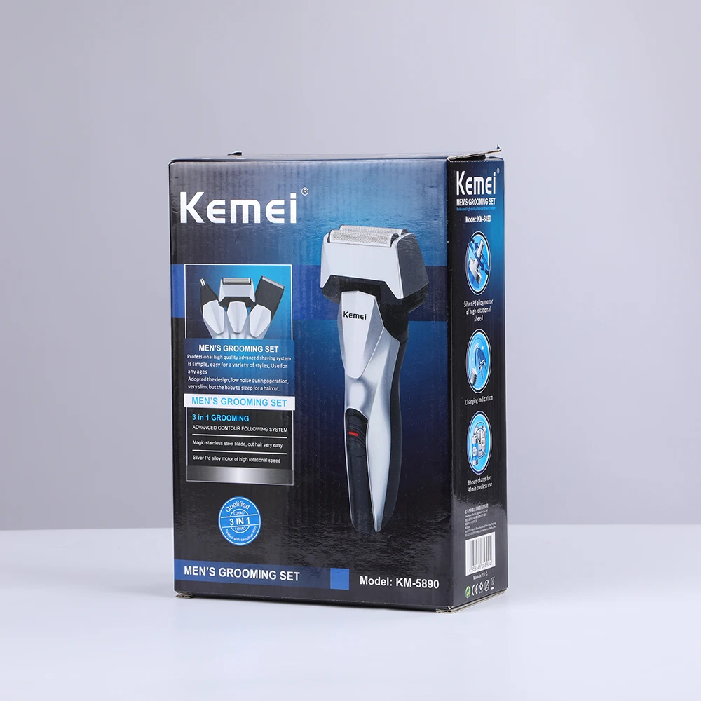 Kemei KM-5890 3 в 1 Мужская бритва для бороды электрическая Беспроводная Машинка для стрижки волос перезаряжаемая многофункциональная машинка для стрижки волос