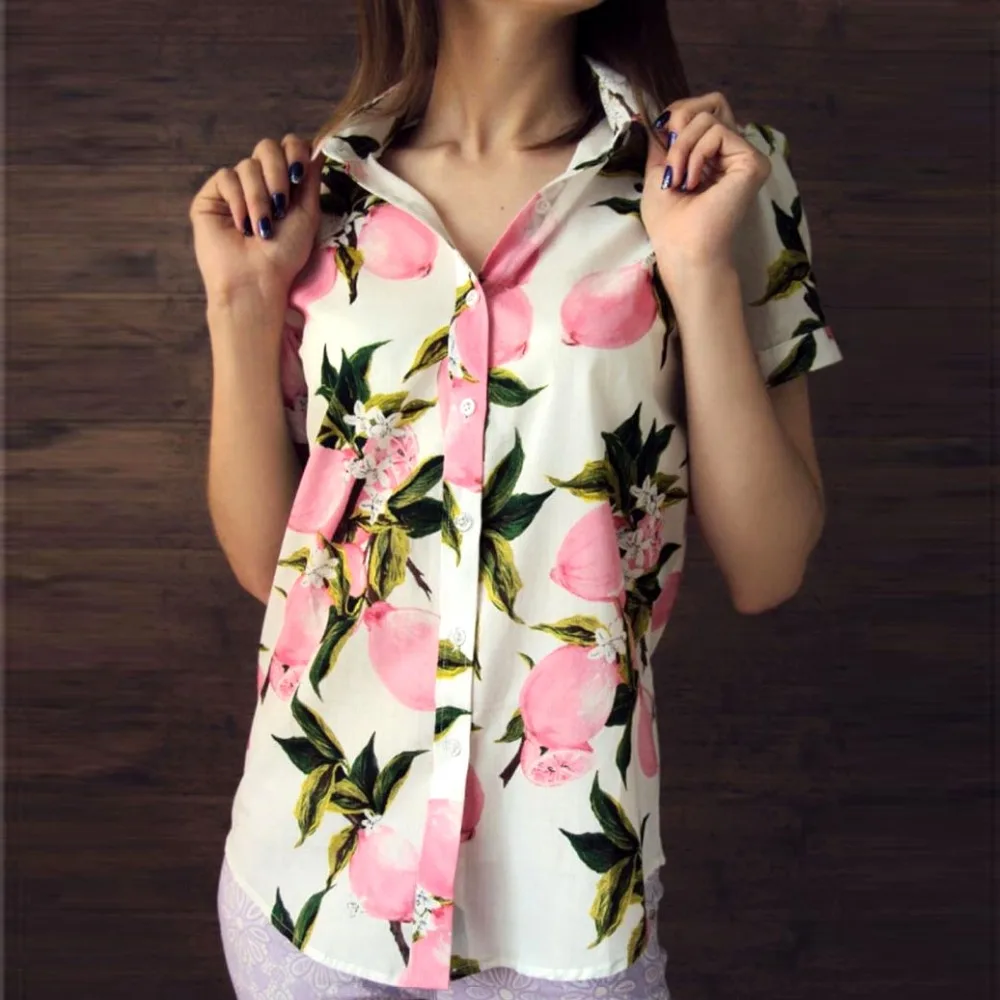 Женская пляжная рубашка с коротким рукавом и цветочным принтом|women floral blouse|blouse