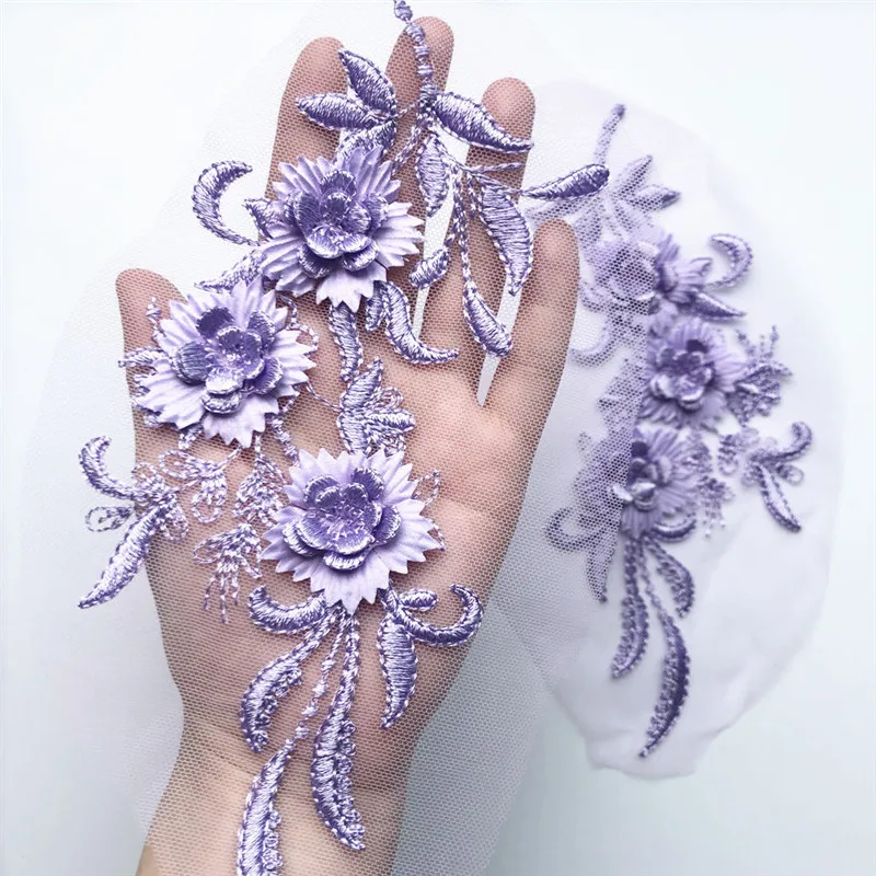2 шт. 22 см вышивка шитье фиолетовые цветы кисточка кружевная отделка сетка