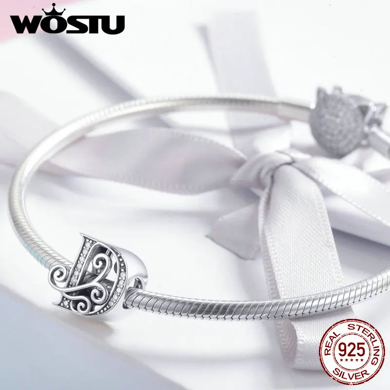 WOSTU 925 пробы серебряные буквы A-Z CZ камень бисер Подходит для женщин браслет ожерелье Мода Бижутерия подарок BNC030