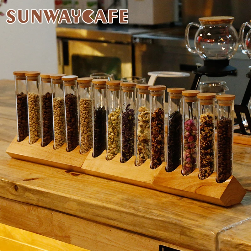 Creative Wooden Coffee Beans Flower Tea Display Rack Stand Cereals canister Glass Test Tube sealed Storage Decorative Ornaments