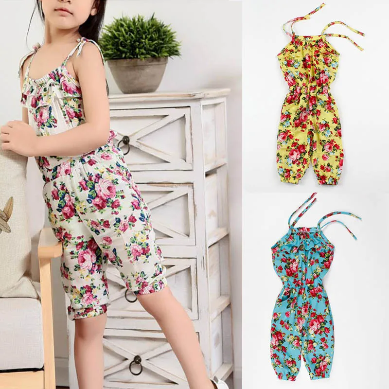 Новая летняя модная детская одежда для девочек комбинезон цветок слинг комплект