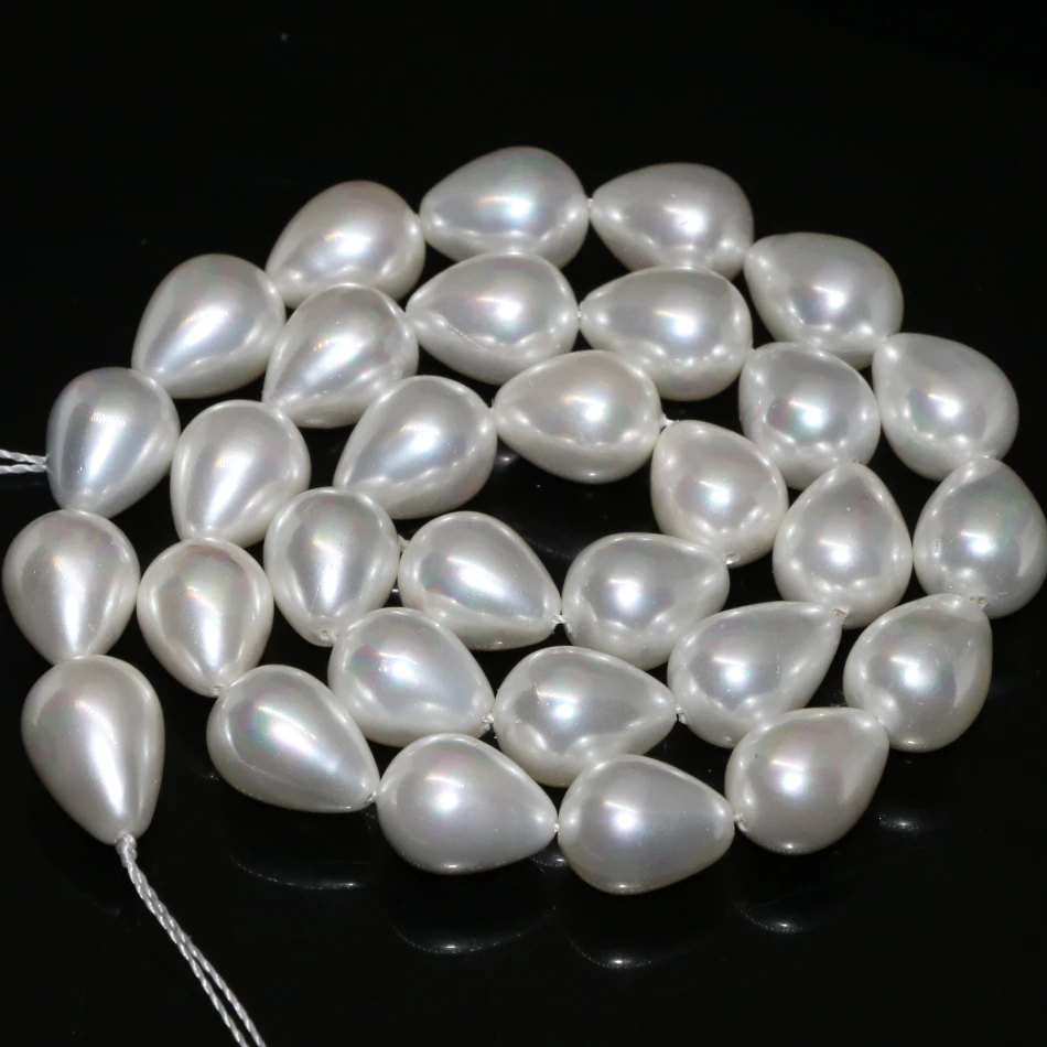Тонкой ювелирное Teardrop Натуральный Белый Shell Pearl 10*13 мм Бесплатная доставка