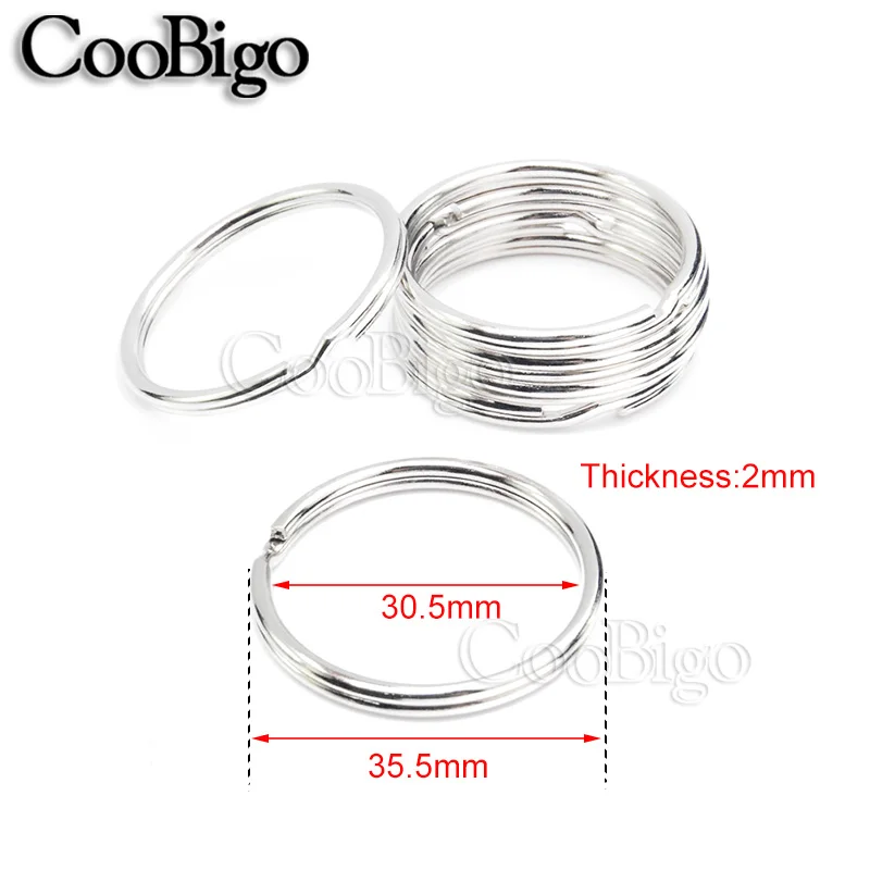 35.5mm 100 шт., 15 Размеров, посеребренные кольца для ключей с отверстием, цепочка для ключей, разъемные уплотнительные кольца, родий, Круглый раздельный брелок, аксессуары 10 мм~ 57 мм - Цвет: 35.5mm