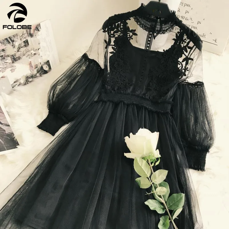 FOLOBE 2020 модное платье для женщин однотонное ажурное кружевное Vestidos Verano 3D