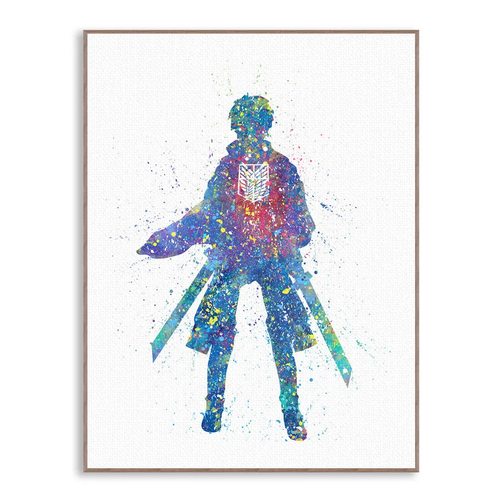 Акварель японская анимация атака на Титанов холст художественный плакат печать