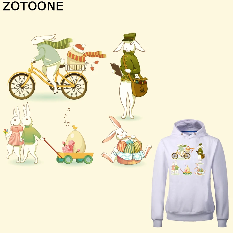 ZOTOONE милый кролик цвет яйцо пасхальные наклейки утюжок на патч печатных футболок