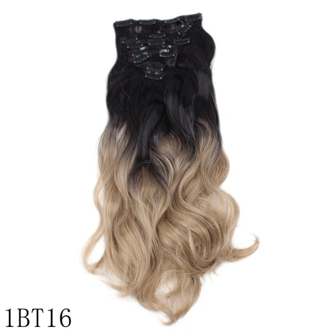 1BT16 JOY& BEAUTY, волосы 22 дюйма, 16 клипс, шиньон, объемная волна, синтетическое высокотемпературное волокно, черный, коричневый, Омбре, волосы для наращивания на заколках - Цвет: 1BT16