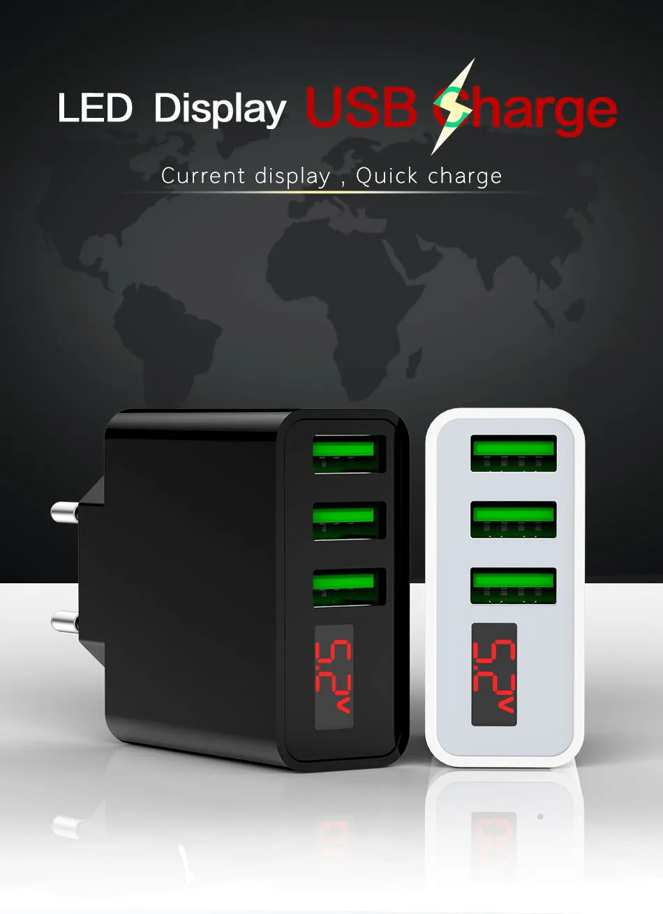 Зарядное устройство для мобильного телефона YKZ LED дисплей 3 USB зарядное устройство для iPhone Samsung Xiaomi дорожное настенное зарядное устройство для зарядки телефона Usb адаптер