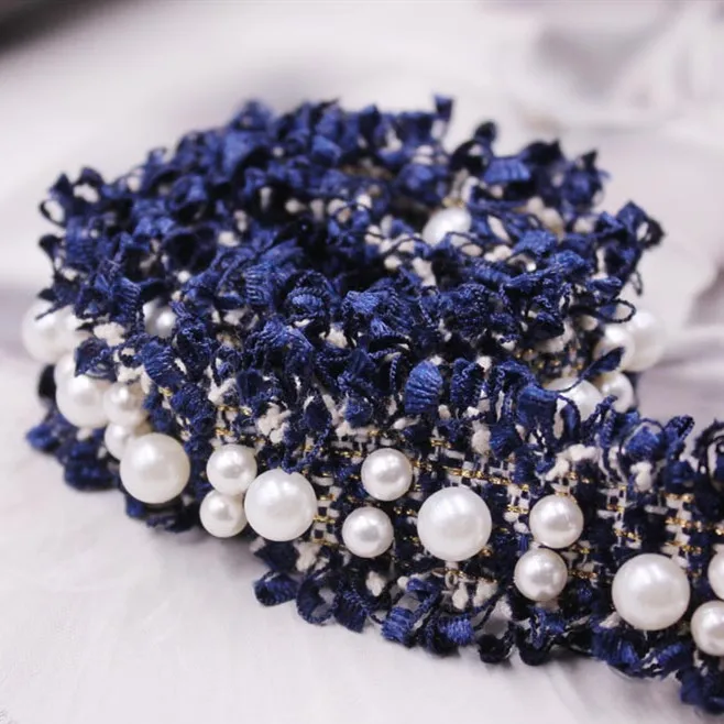 1 ярд черная/синяя/белая/кофейная расшитая тесемками кружевная обшивка ткань