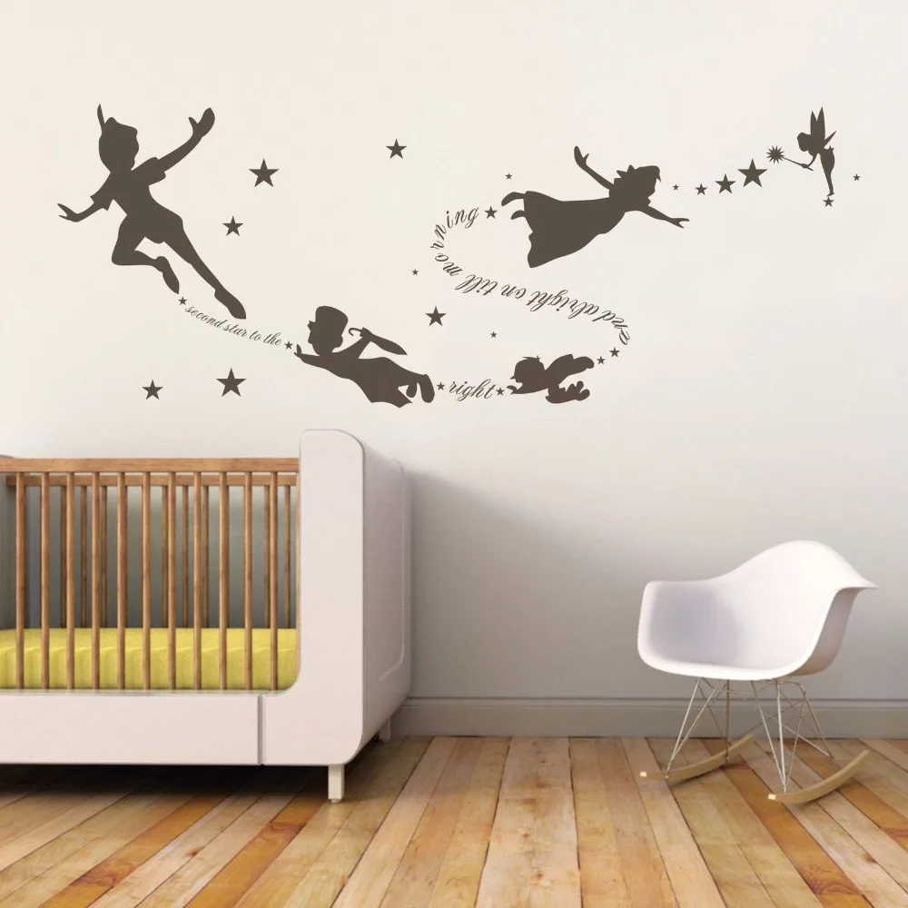 Tinkerbell Питер Пэн Стены Термоаппликации Съемный Малыш Второй Звезды Цитата Винил