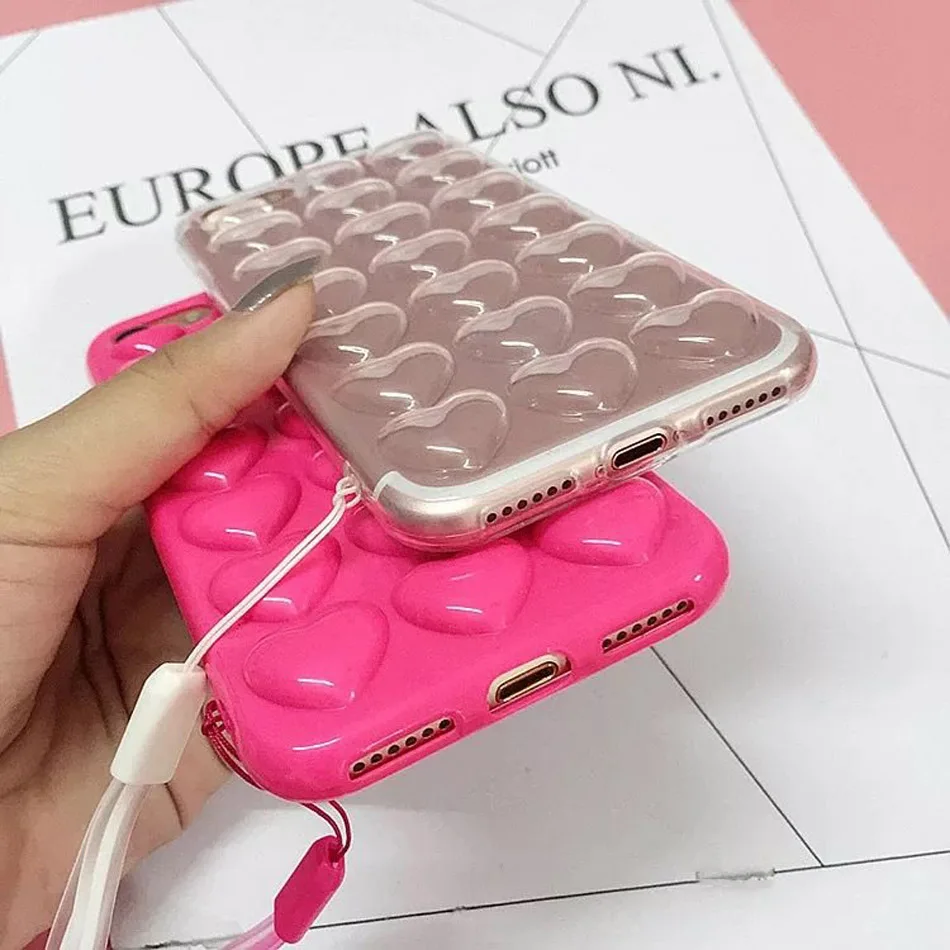 Moskado 3D Love Heart чехол для телефона для iPhone 11 7 6s Plus мультяшный Модный чехол с ремешком для iPhone X XS Max XR мягкий чехол