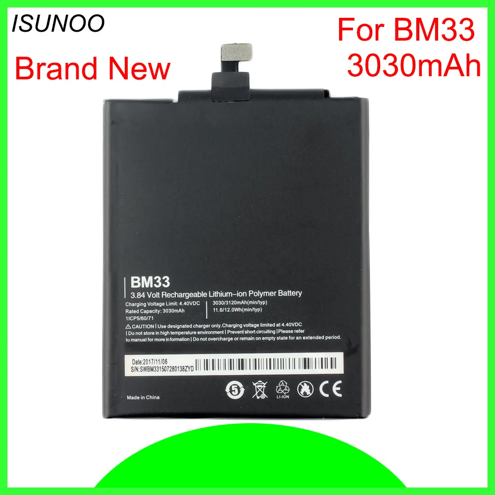 

ISUNOO 10 шт./лот BM33 3,8 V 3030mAh батарея высокого качества для Xiaomi 4i M4i mi4i батареи мобильного телефона
