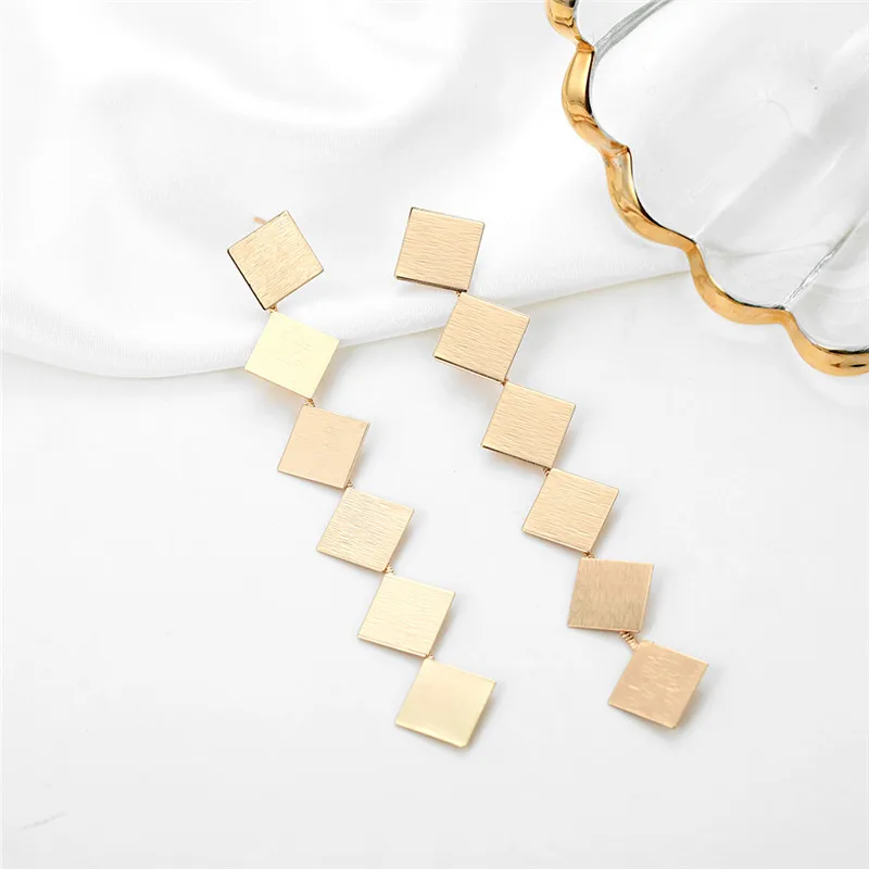 Женские винтажные серьги капельки квадратные геометрические металлические