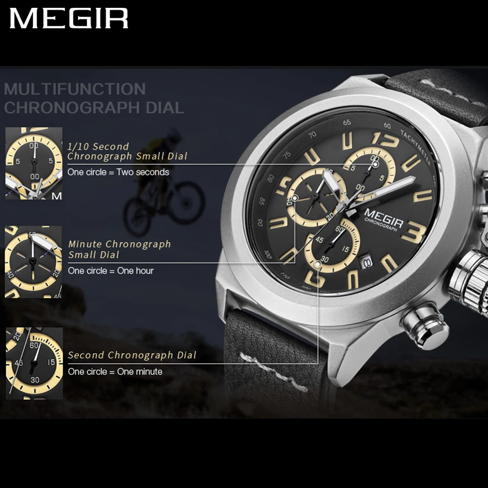 Часы Megir Мужские кварцевые с хронографом аналоговые светящиеся