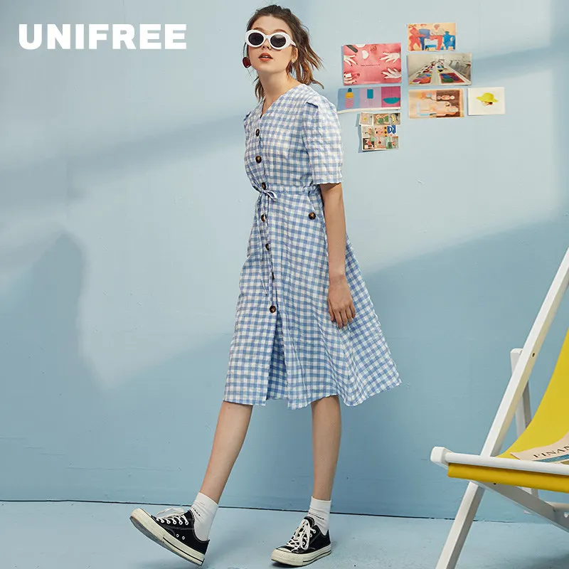 UNIFREE 2019 летнее Новое поступление платье женское с v образным вырезом коротким