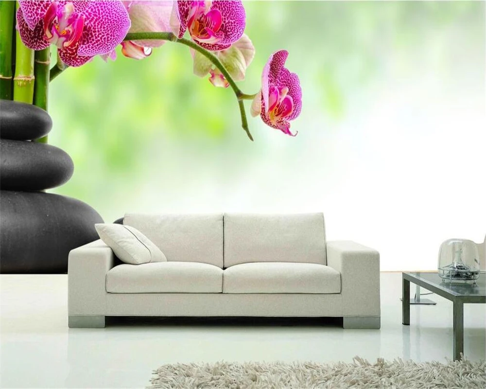 Настенная бумага любого размера на заказ по камню и бамбуку фотографии орхидеи