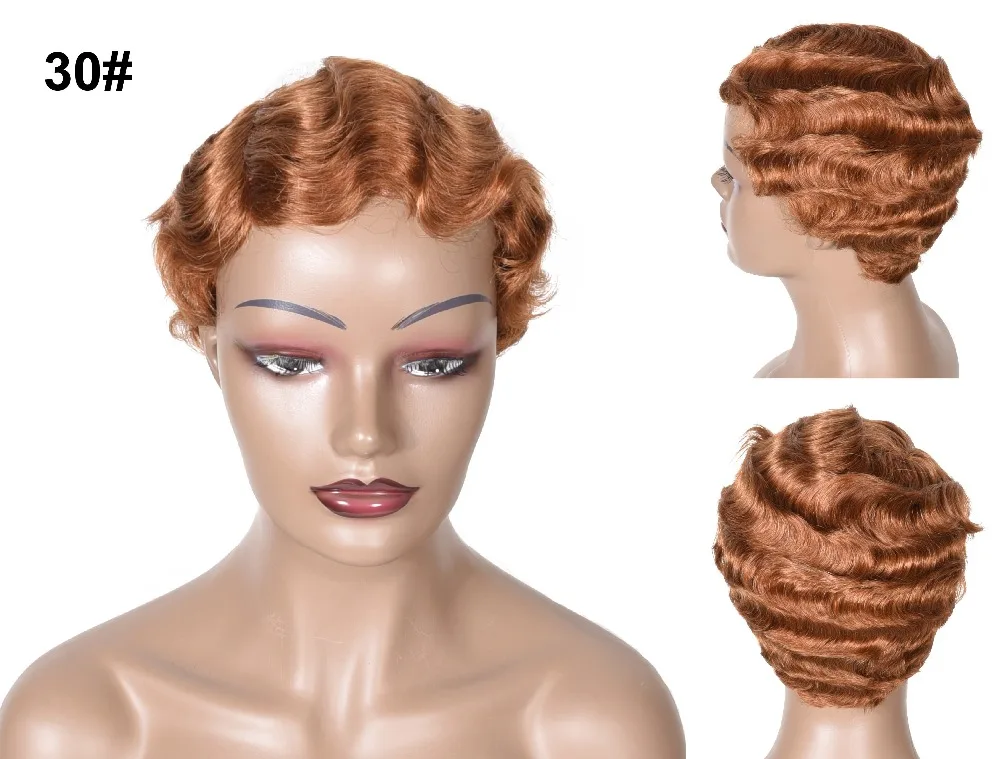 Короткий Палец волна Парики Короткий Боб парики для женщин короткий Pixie Cut парик бразильский Реми Короткие парики из человеческих волос Смешанный цвет 1B 2# TIANTAI