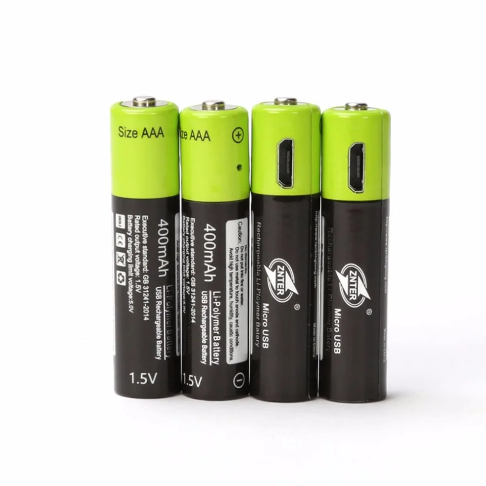 ZNTER 4 шт. 1 5 в 400мА AAA USB перезаряжаемая литиевая батарея Быстрая зарядка Li-po для