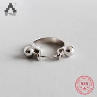 s925 sterling silver fashion personality minimalist geometry double round beads ring