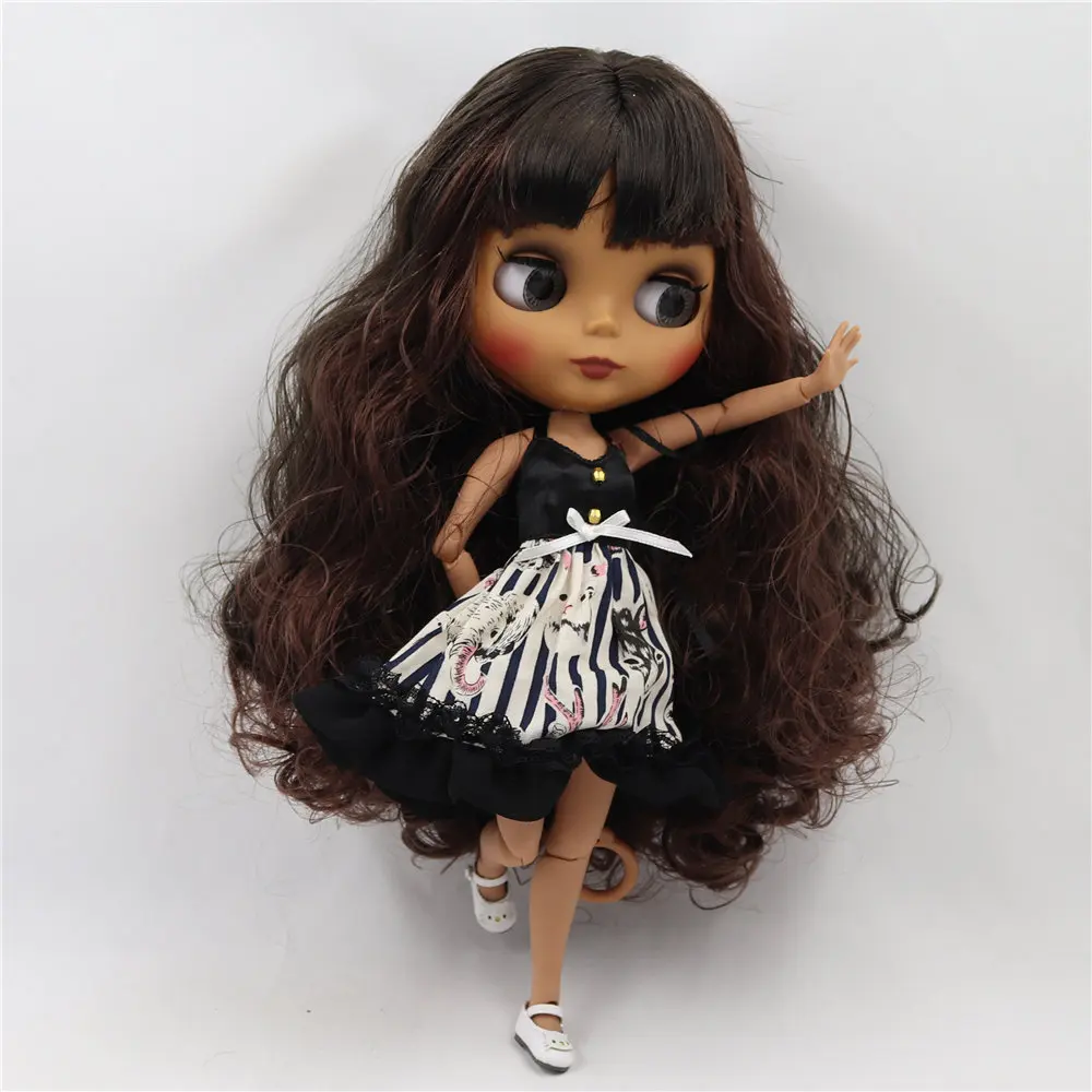 Кукла Blyth от ICY DBS черная кожа матовое лицо тело черные смешанные коричневые