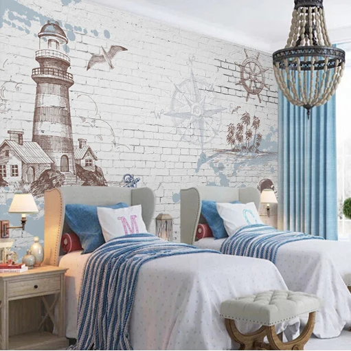 

custom wall mural retro Mediterranean lighthouse wallpaper 3D nostalgic living room TV sofa bedroom living room wallpaper mural