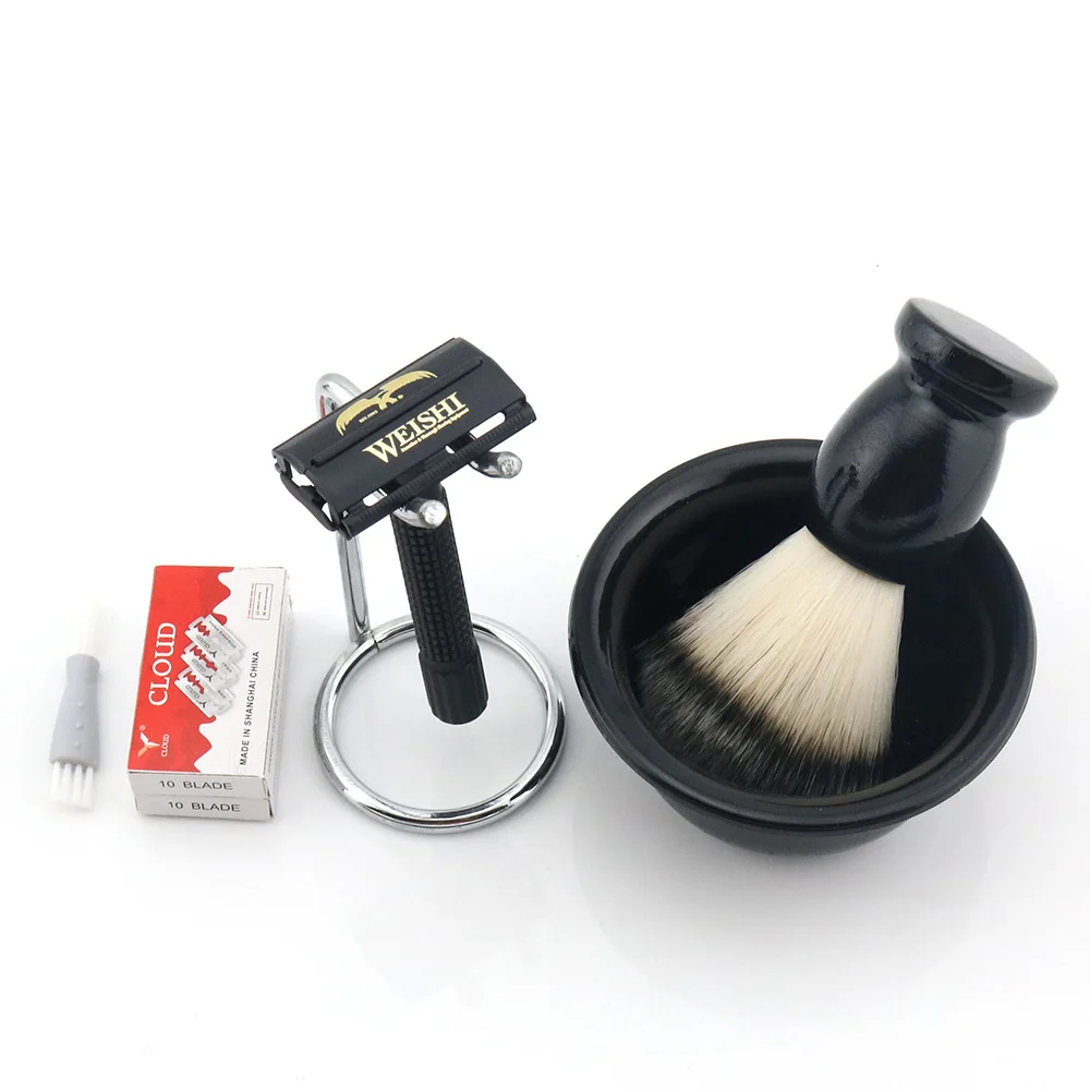 9306-H SET2 Безопасная бритва Weishi 9306-F 9306-C Темно-серого цвета 9306-I Бронзовый Матовый Черный с подставкой+ 20 шт. лезвия+ чаша+ щетка для бритья, Новинка - Цвет: 9306-H SET2
