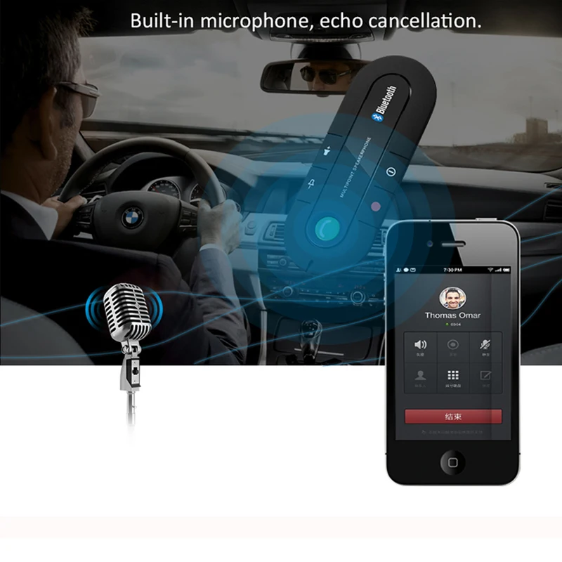 Автомобильный комплект громкой связи Bluetooth, беспроводной Bluetooth стерео динамик, телефон, MP3 музыкальный плеер, Bluetooth передатчик с двойным зарядным устройством USB