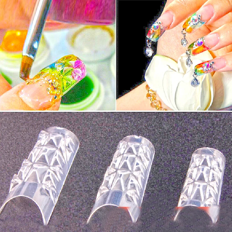 Free Shipping 500PCS New Clear Glaze False Fake  Nail Tips Fashion Beauty Glass Mosaic Nail Art Tips  Design Nail Essential