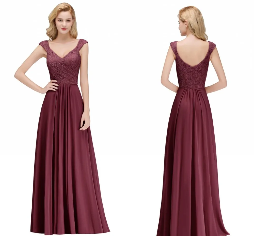 

6 Styles Long Burgundy Cheap Bridesmaid Dresses A-Line Sleeveless Chiffon Vestido da dama de honra Wedding Party Prom Dress