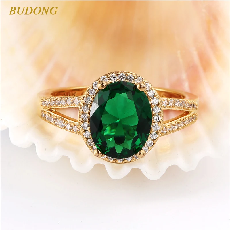 Женское кольцо на палец BUDONG Infinity овальное зеленого цвета с цирконием|anel feminino|women