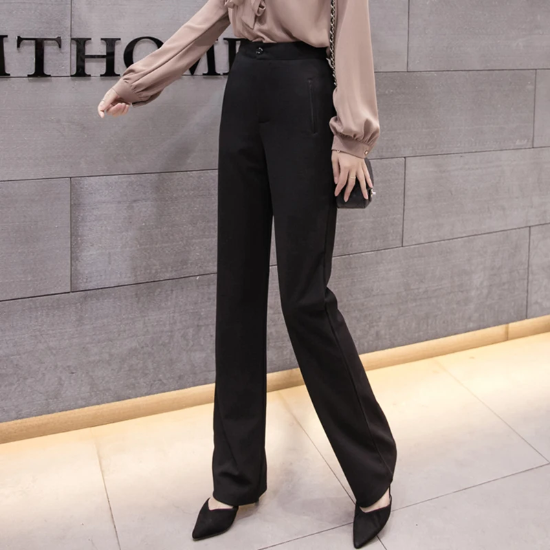 Женские длинные брюки с высокой талией черные облегающие AIYANGA Осень-зима 2018 |