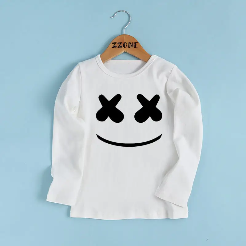 DJ Marshmello/футболка с принтом мордочки для мальчиков и девочек детская повседневная забавная футболка милая детская одежда с длинными рукавами LKP2401