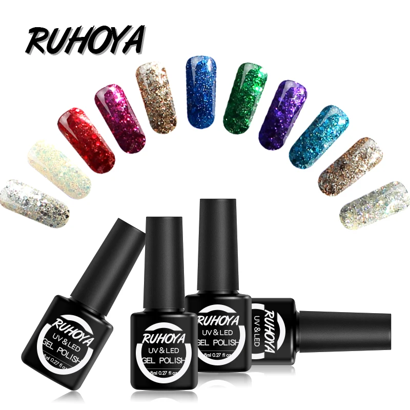 Ruhoya 1 шт. гель для ногтей с блёстками лак Алмазный отмачиваемый светодиодный Гель