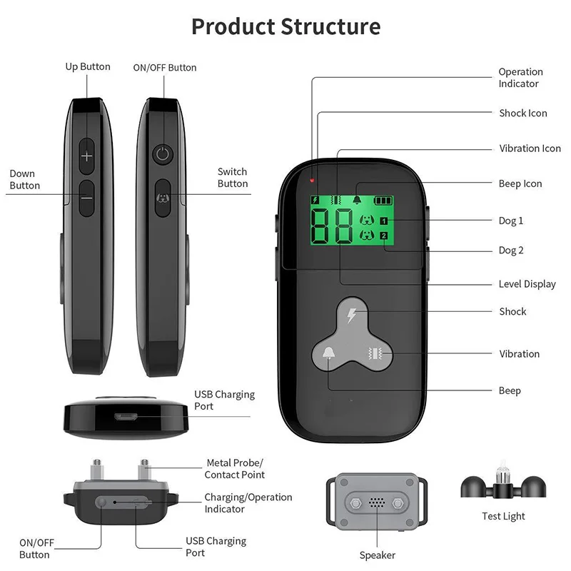 300m Control Electric Pet Dog Training Collars Charging With Shock Vibration Beep Anti Bark Equipment | Дом и сад