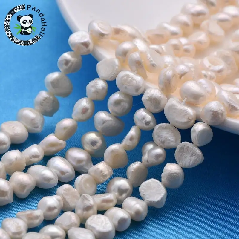 

Grade A Pearl Beads Strands, Wonderful Mother's Day Gift Ideas, Oval, Two sides Polished, Natural Color, Size: about 7~8mm in