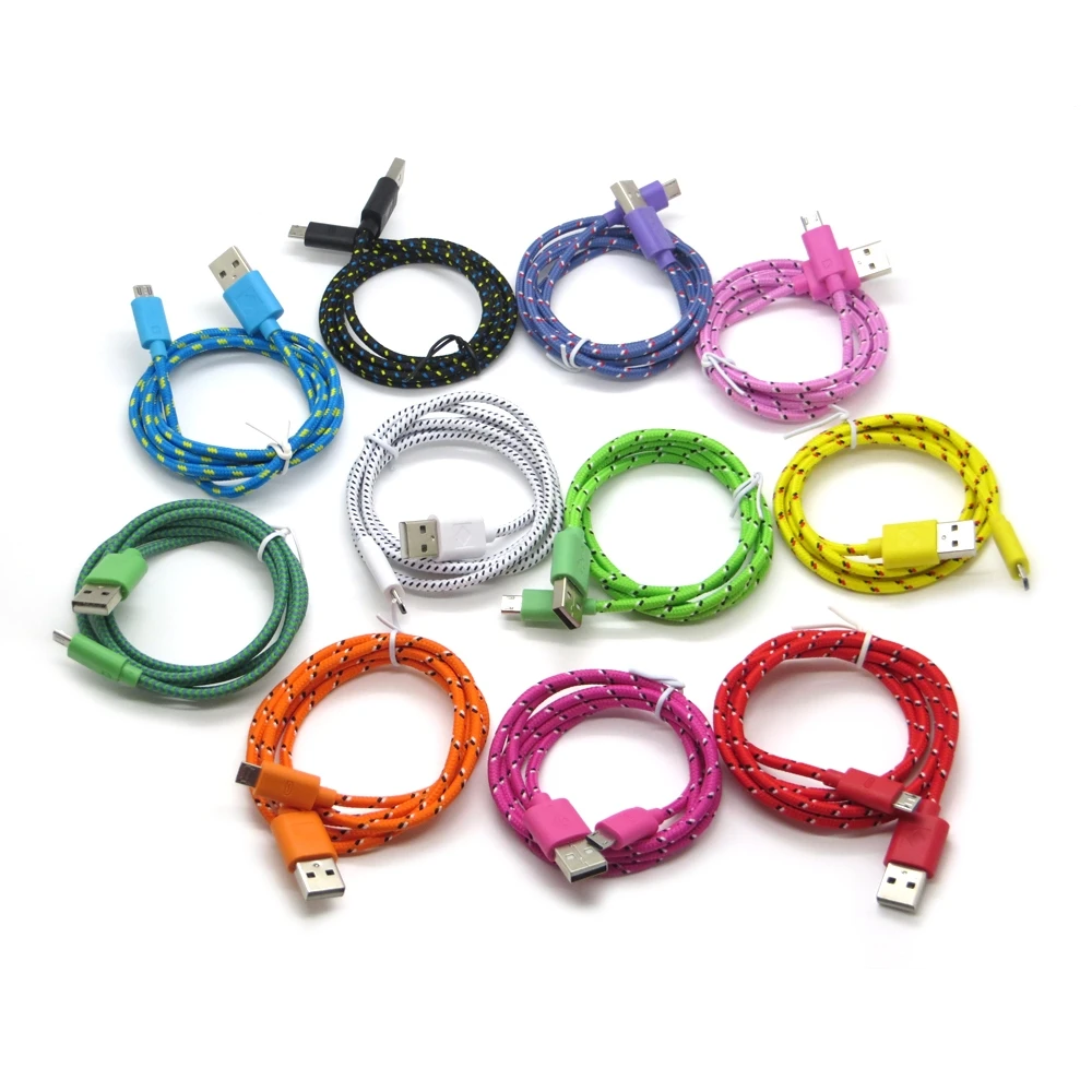 100 шт./лот нейлоновый плетеный кабель Micro USB длиной 1 м для Samsung Huawei Xiaomi Android